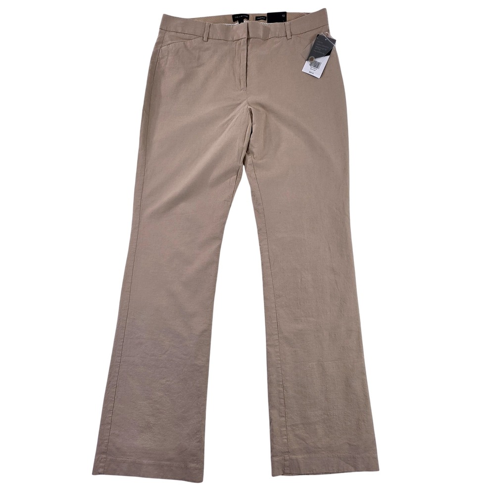 The Limited Lean Bootcut Trousers Women 10 Tan NWT Mid Rise Linen Blend
